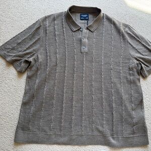 Abercrombie & Fitch Men's Taupe Knit Polo with Textured Stripe